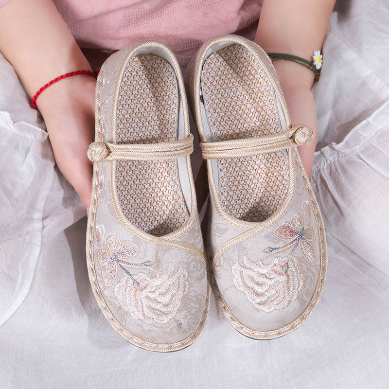 2024 New Women's Old Beijing Cloth Shoes – Spring and Autumn Ethnic Style Embroidered Hanfu Flats for Middle-Aged and Elderly Women