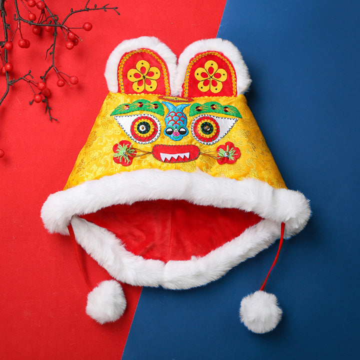 Sombrero de algodón con cabeza de tigre, hecho a mano, estilo chino. Bordado de satén tradicional, resistente al viento y cálido, ideal para fotografía escénica y de recuerdo.