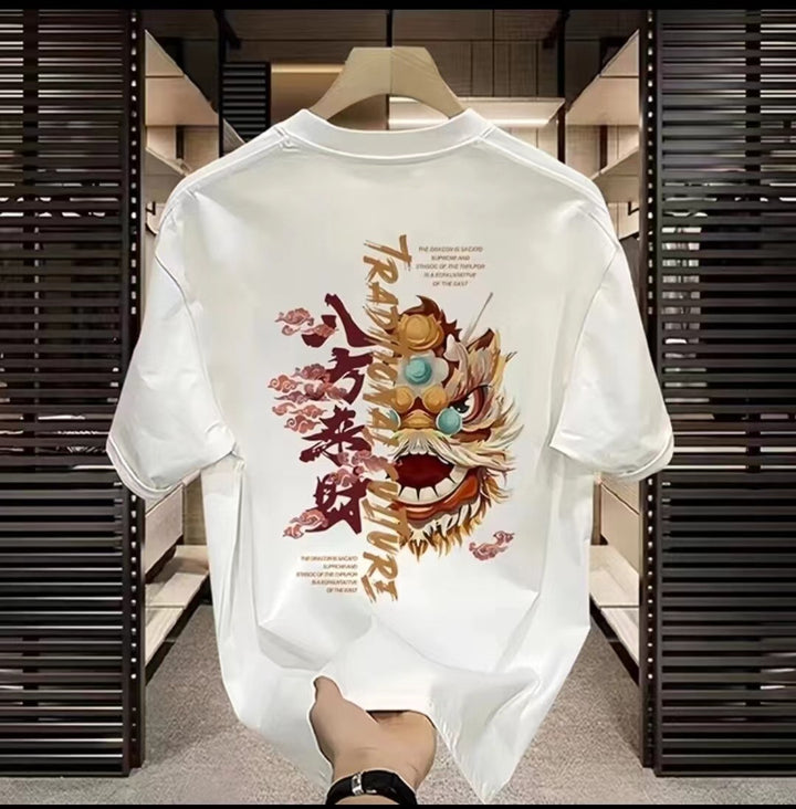 2024 Year of the Dragon National Tide Heavy Short Sleeve T-Shirt – Men’s Trendy Red Loose-Fit Honmei Year Shirt