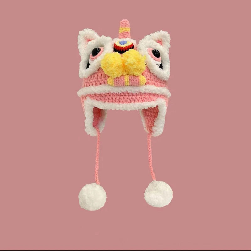 2024 Year of the Dragon Red Chinese Knit Tiger and Dragon Head Hat – Baby's Festive New Year Lion Head Hood