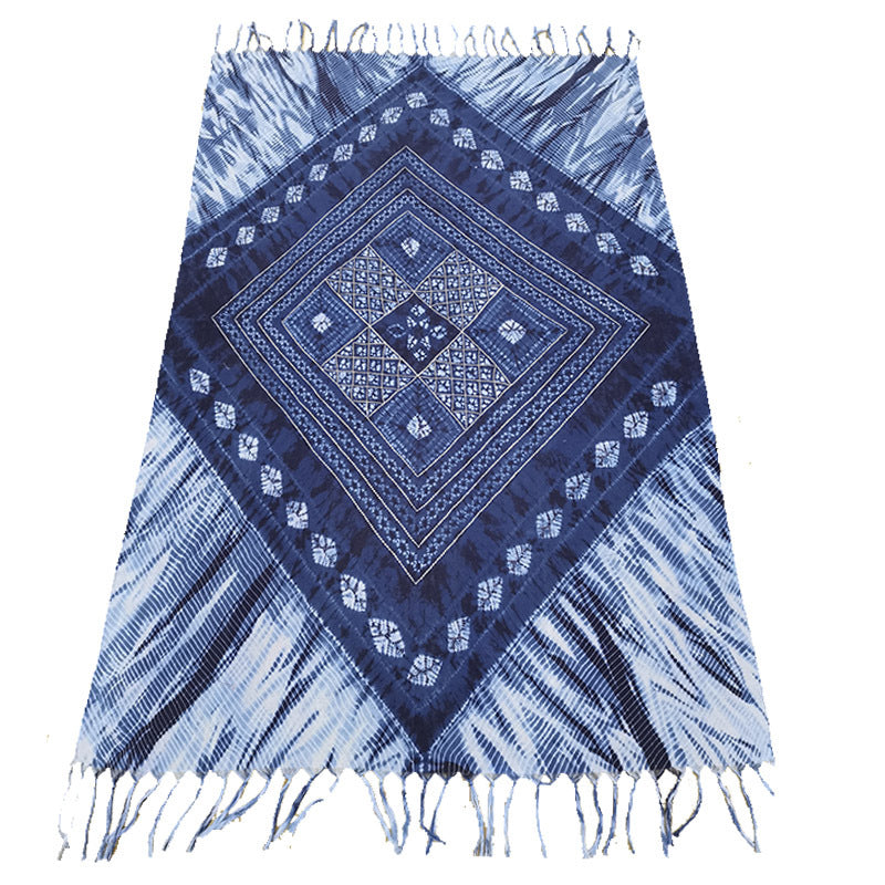 Ethnic Tie-Dye Scarf – Four-Leaf Clover Cotton-Linen Wrap