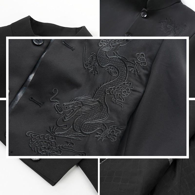 Traje Zhongshan para las cuatro estaciones, para hombres de mediana edad y jóvenes, chino, de cuello alto, para novio, estilo chino, retro, Tang