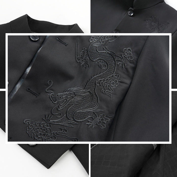 Traje Zhongshan para las cuatro estaciones, para hombres de mediana edad y jóvenes, chino, de cuello alto, para novio, estilo chino, retro, Tang