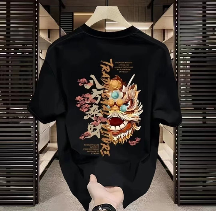 2024 Year of the Dragon National Tide Heavy Short Sleeve T-Shirt – Men’s Trendy Red Loose-Fit Honmei Year Shirt