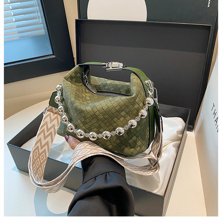 Nuevo bolso estilo cubo de tela con cuentas de estilo chino - Verano 2024, bandolera y bandolera con cadena
