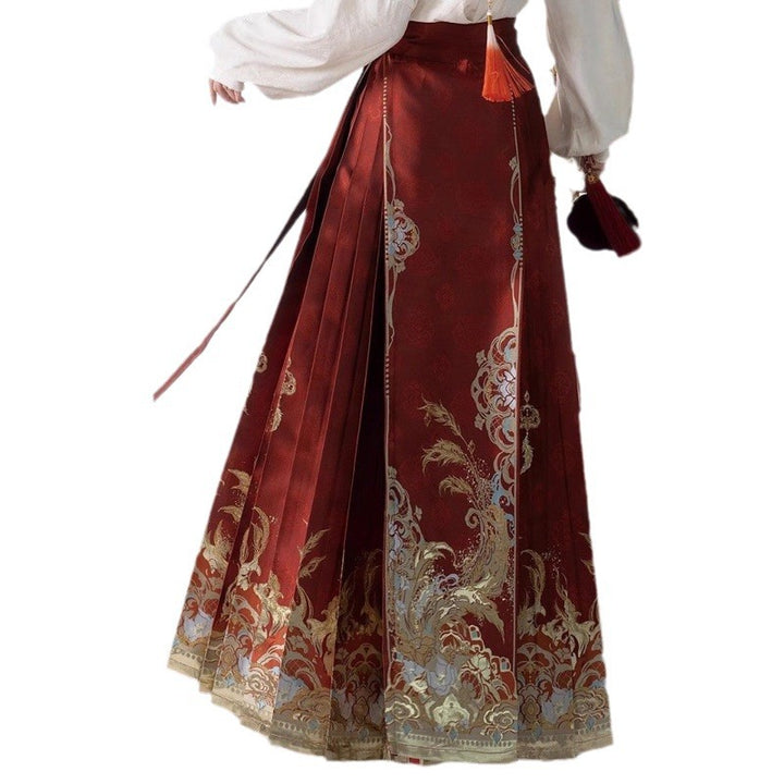 Traje de boda Hanfu chino | Conjunto de top bordado + falda Ma Mian + hombros Yun