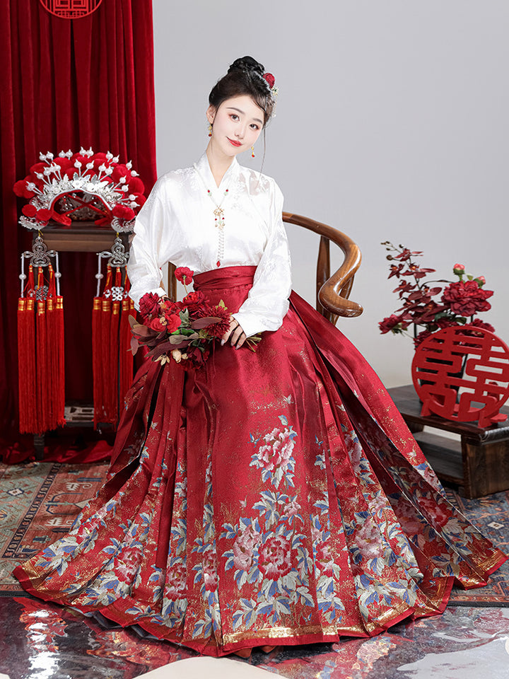 Hanfu estilo Ming modernizado para mujer | Conjunto de falda Ma Mian con brocado | Edición otoño/invierno