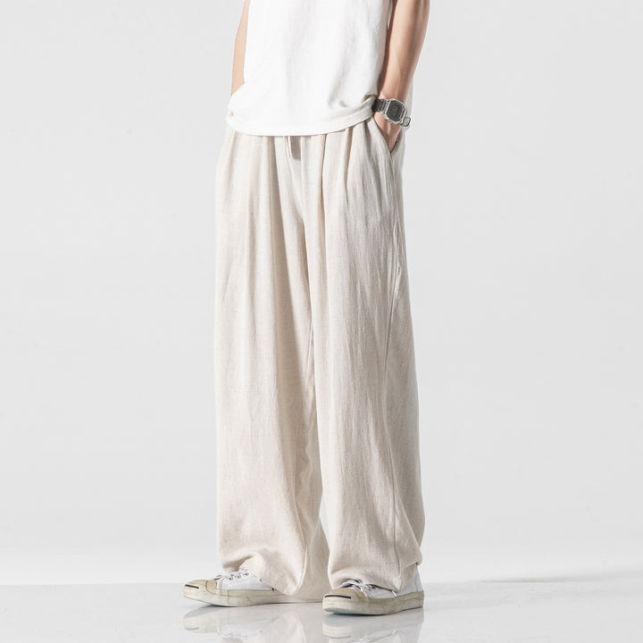 Men’s Chinese-Style Cotton-Linen Pants | Loose-Fit Straight-Leg Summer Trousers