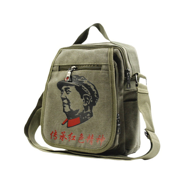 Vintage Mao Zedong "Serve the People" Red Army Bag, Lei Feng Canvas Five-Pointed Star Crossbody Bag, Red Star Shoulder Bag, Green Retro Style