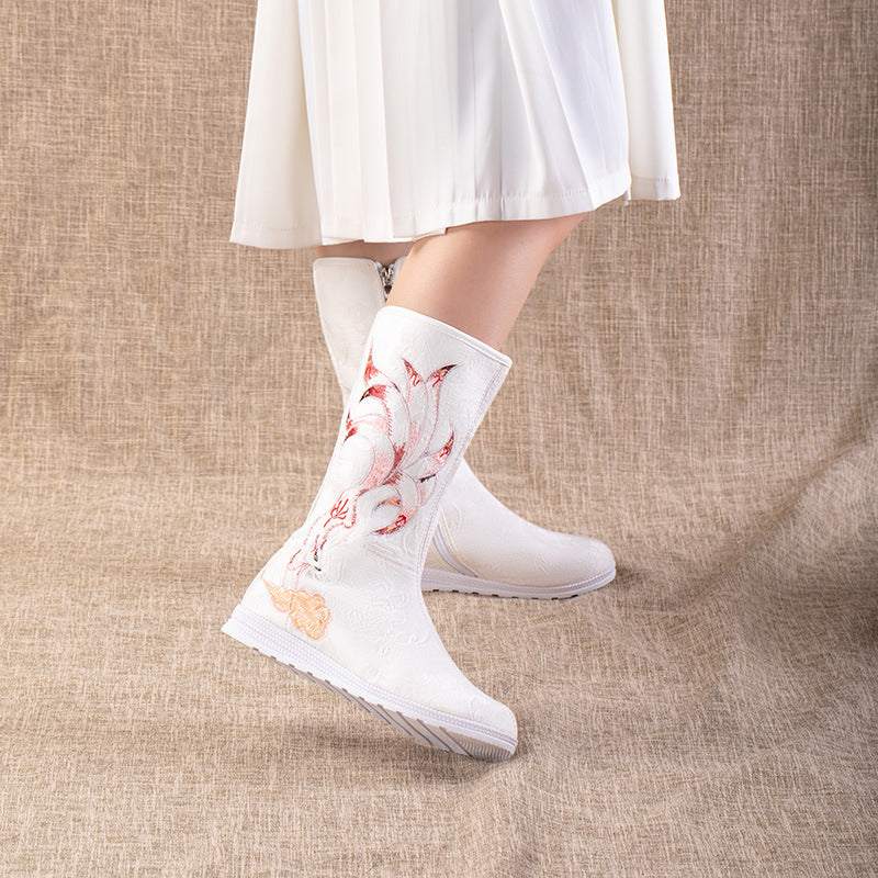 Jiuwei, nuevas botas bordadas de estilo étnico de tubo largo para otoño e invierno, botas Hanfu bordadas retro, botas bordadas de tubo largo para mujer