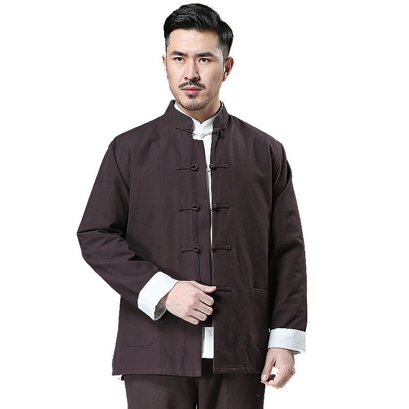 Chinese Style Vintage Men’s Tang Jacket | Spring & Autumn Long-Sleeve Casual Jacket | Mandarin Collar with Button Closures