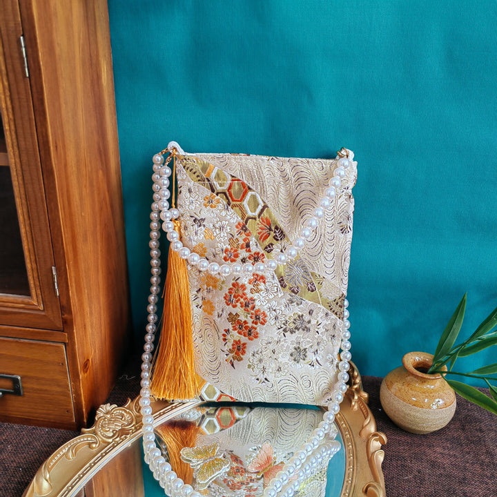 Bolso con borlas estilo chino: diseño cuadrado vertical con perlas para hanfu y cheongsam
