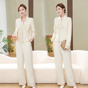 Chaqueta de otoño estilo chino para mamás de mediana edad: conjunto deportivo elegante y moderno para mujer, primavera y otoño.