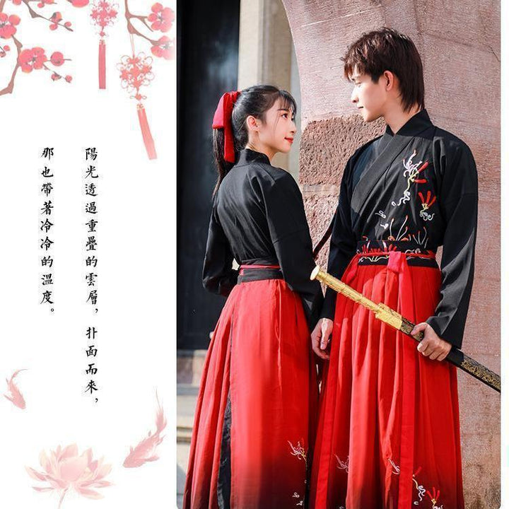 Red and black Hanfu men's martial arts suits, ancient costumes, knights and scholars, men's ancient fairy couple costumes