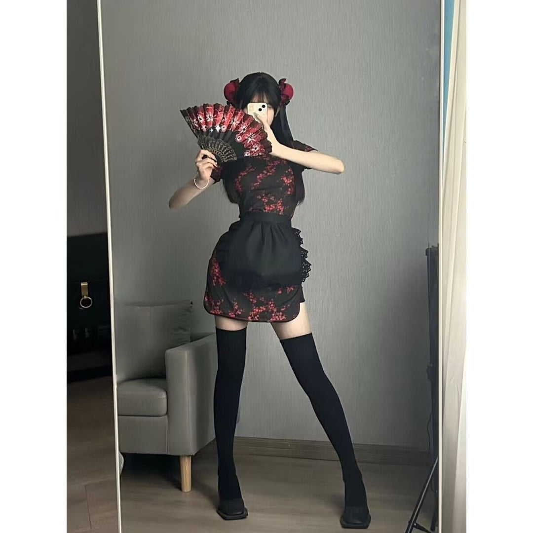 Cheongsam de chica china de gran venta, sexy, ajustado, estilo nacional, nuevo estilo chino mejorado, vestido de chef pequeño, delantal