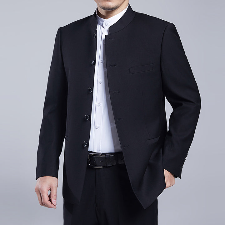 Traje Zhongshan para las cuatro estaciones, para hombres de mediana edad y jóvenes, chino, de cuello alto, para novio, estilo chino, retro, Tang