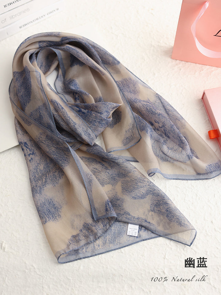 Bufanda de seda teñida con plantas de boniato azul oscuro: 100 % seda morera, fina, larga y rectangular, ideal como regalo para mamá.