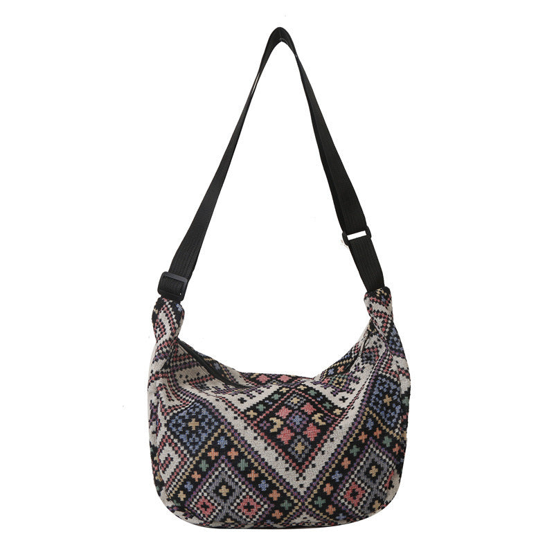 Chinese-Inspired Ethnic Style Dumpling Bag 2023 New Design with Colorful Pendant, Shoulder, and Crossbody Striped Tote