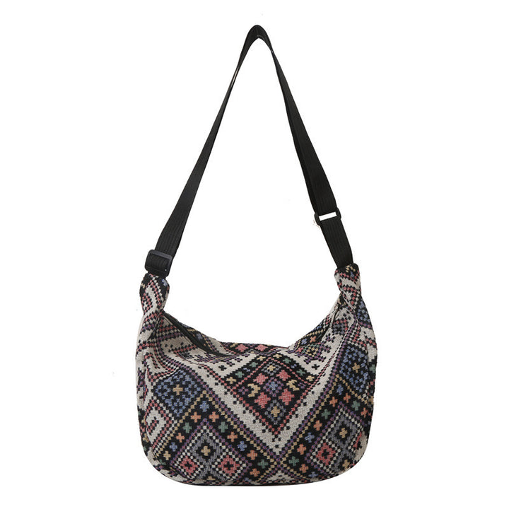 Chinese-Inspired Ethnic Style Dumpling Bag 2023 New Design with Colorful Pendant, Shoulder, and Crossbody Striped Tote