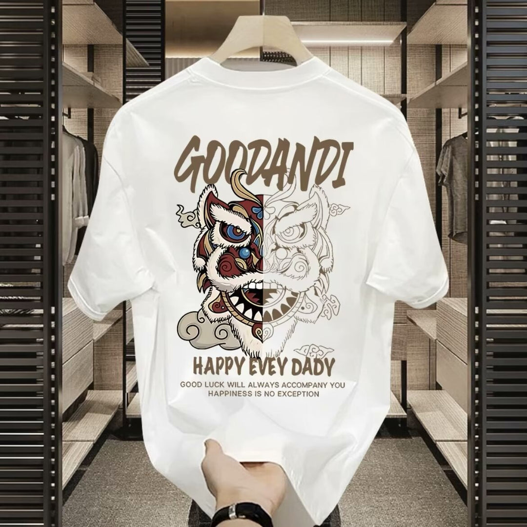 2024 Summer New National Tide Awakening Lion T-Shirt – Men’s Trendy Cotton Short Sleeve