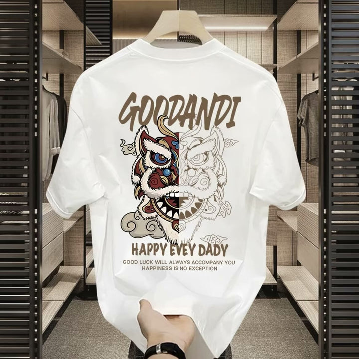 2024 Summer New National Tide Awakening Lion T-Shirt – Men’s Trendy Cotton Short Sleeve