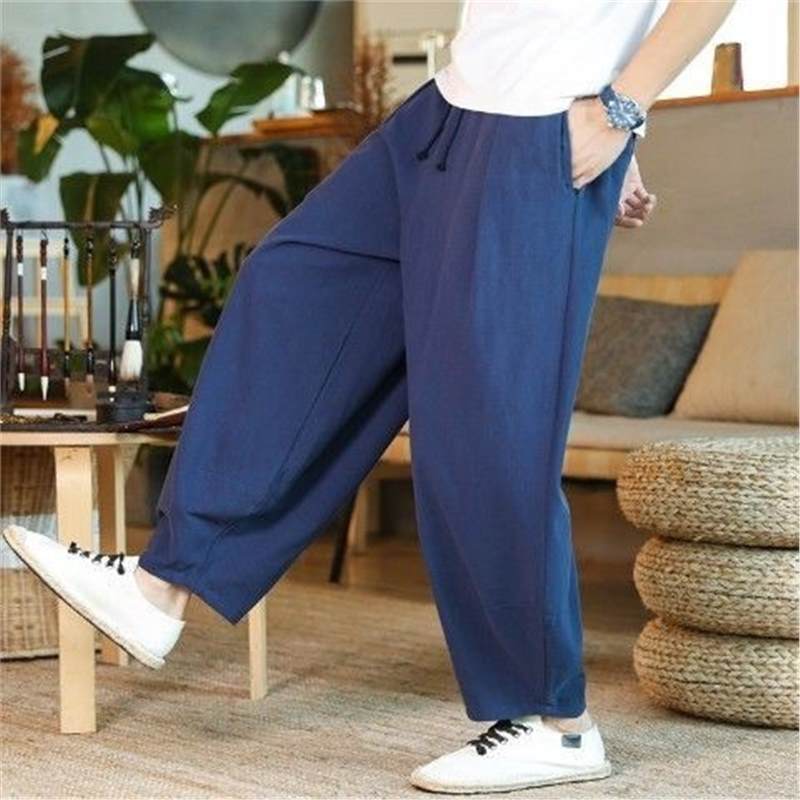 Pantalones de lino de verano de corte holgado estilo chino | Pantalones farol de algodón y lino
