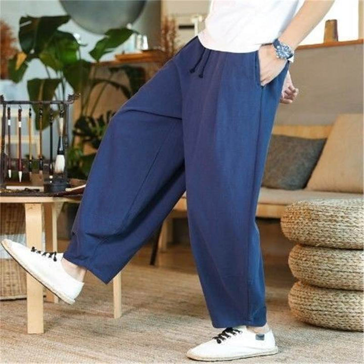 Pantalones de lino de verano de corte holgado estilo chino | Pantalones farol de algodón y lino