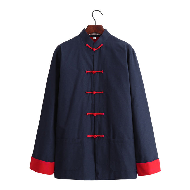 Chinese Style Vintage Men’s Tang Jacket | Spring & Autumn Long-Sleeve Casual Jacket | Mandarin Collar with Button Closures