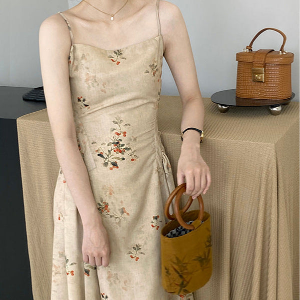 Conjunto de vestido con tirantes estilo cheongsam mejorado de primavera y verano de Jiangzuo Xinghua Yanyu, nuevo estilo nacional retro chino