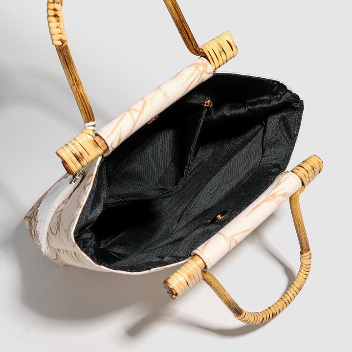 Vintage Chinese Style Bamboo Handle Tote Bag – 2024 New Fashionable Versatile Handbag