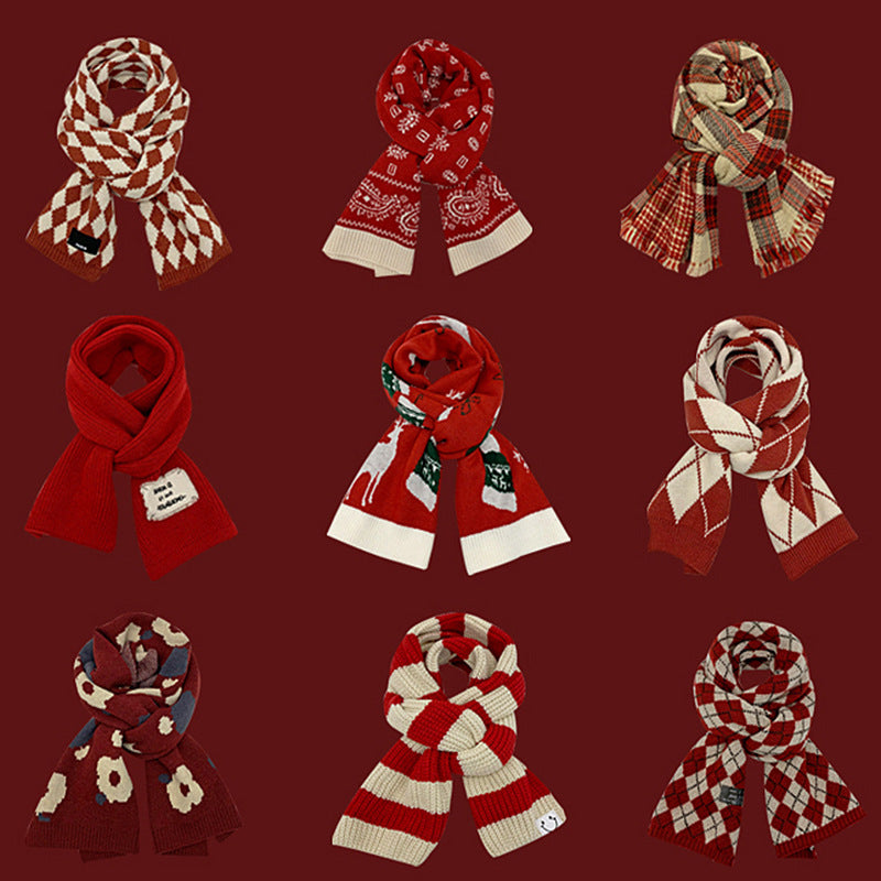 Bufanda de punto unisex de invierno: rojo festivo para Navidad y Año Nuevo