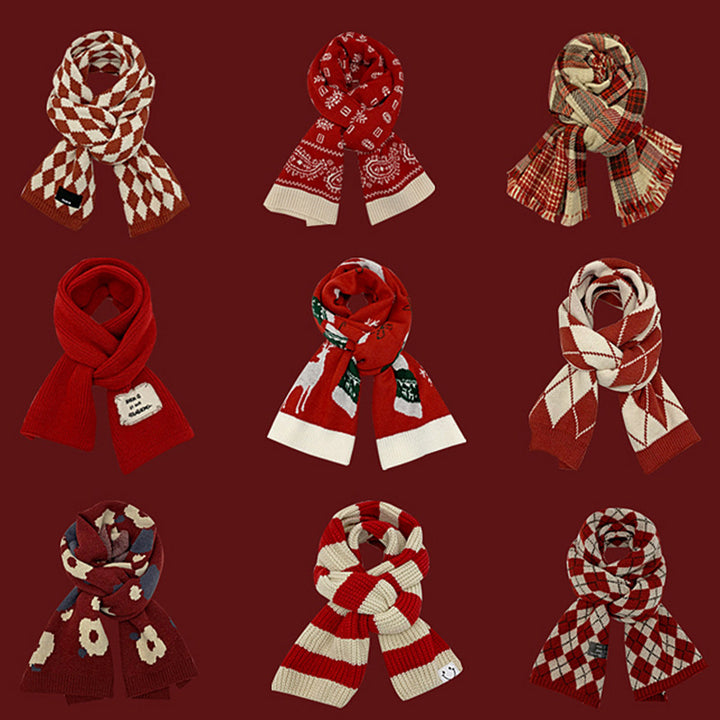 Bufanda de punto unisex de invierno: rojo festivo para Navidad y Año Nuevo