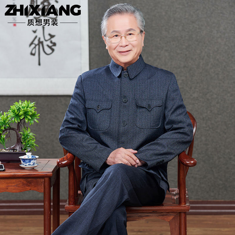 Traje Zhongshan para hombres de mediana edad y mayores, traje Zhongshan para ancianos, abrigo de papá, estilo primavera y otoño, ropa para ancianos, tops de abuelo