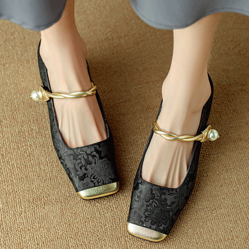 Chinese Style Suzhou Embroidered Chunky Heels – Square-Toe High Heels for 2024