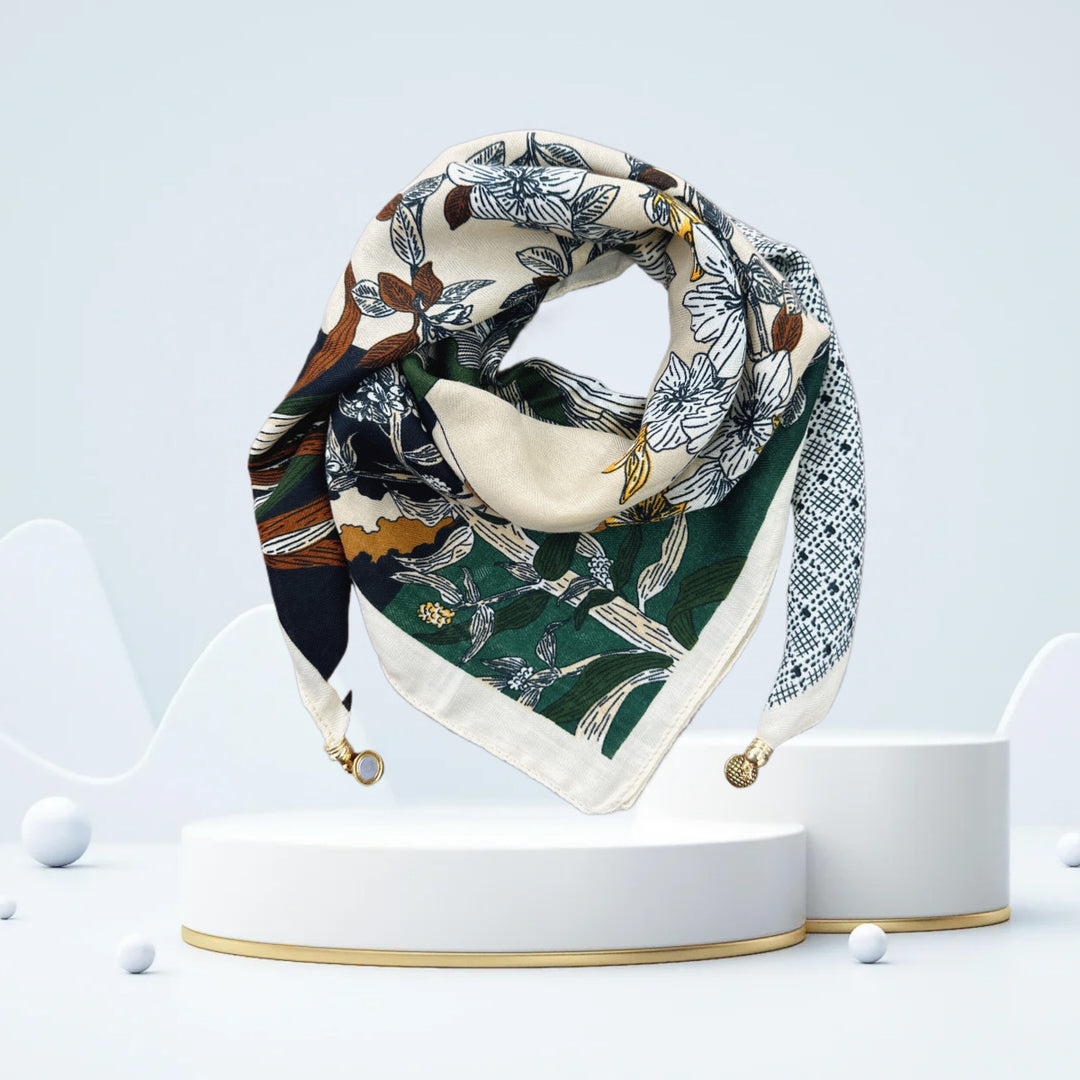 Vintage Print Magnetic Buckle Triangle Scarf – Elegant Lightweight Neck Scarf
