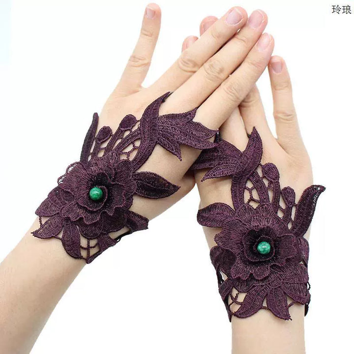 Guantes bordados de estilo chino para mujer, finos de verano de medio dedo, inspirados en Yang Liping, con cadena de mano de estilo étnico, decoración Hanfu.