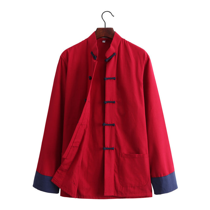 Chinese Style Vintage Men’s Tang Jacket | Spring & Autumn Long-Sleeve Casual Jacket | Mandarin Collar with Button Closures