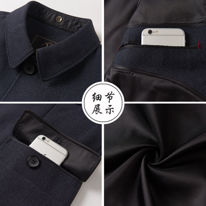 Traje Zhongshan de alta gama para hombres de mediana edad y mayores, traje de otoño e invierno engrosado más traje Zhongshan de terciopelo para papá, abrigo de abuelo anciano