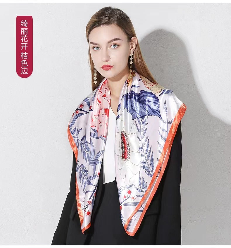 Nuevo regalo de estilo chino para mujer: pañuelo de seda con estampado "Mil millas de ríos y montañas", chal cuadrado grande para el Día de la Madre.