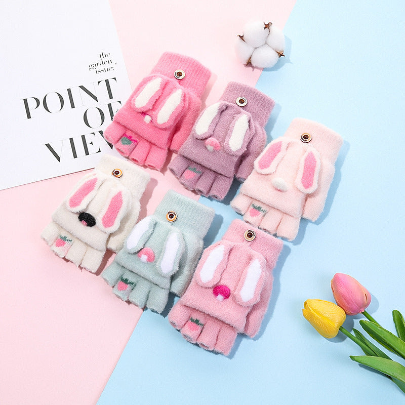 Manoplas de conejo convertibles, gruesas y cálidas para niños: guantes de equitación de invierno