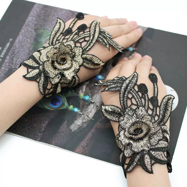 Guantes bordados de estilo chino para mujer, finos de verano de medio dedo, inspirados en Yang Liping, con cadena de mano de estilo étnico, decoración Hanfu.