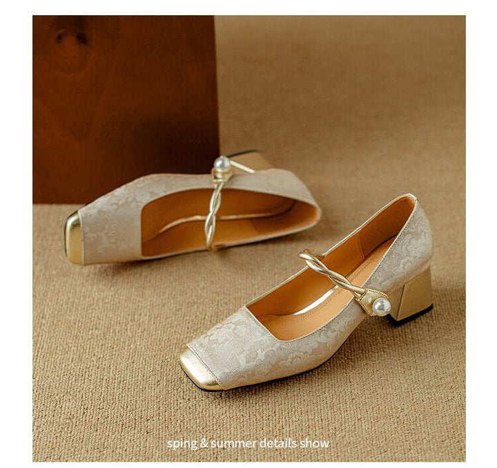 Chinese Style Suzhou Embroidered Chunky Heels – Square-Toe High Heels for 2024