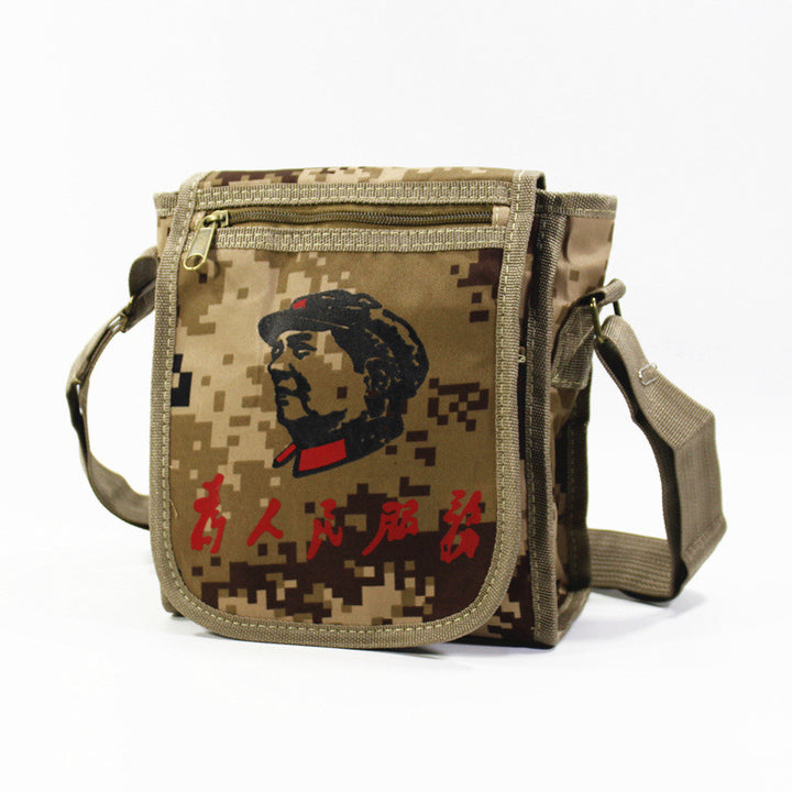 Vintage Mao Zedong "Serve the People" Red Army Bag, Lei Feng Canvas Five-Pointed Star Crossbody Bag, Red Star Shoulder Bag, Green Retro Style