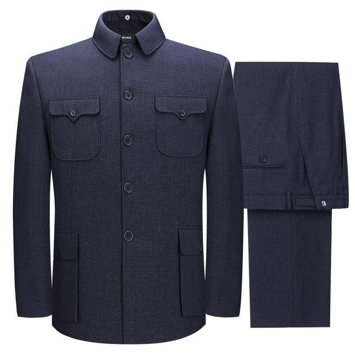 Traje Zhongshan para hombres de mediana edad y mayores, abrigo de una sola pieza, ropa de papá, traje antiguo de abuelo, primavera y otoño para hombres