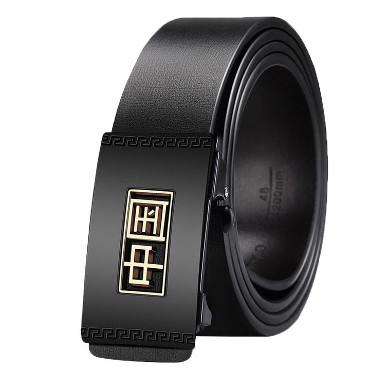 Cinturón de piel auténtica para hombre: hebilla automática de estilo retro chino, ideal para negocios y ocasiones informales.