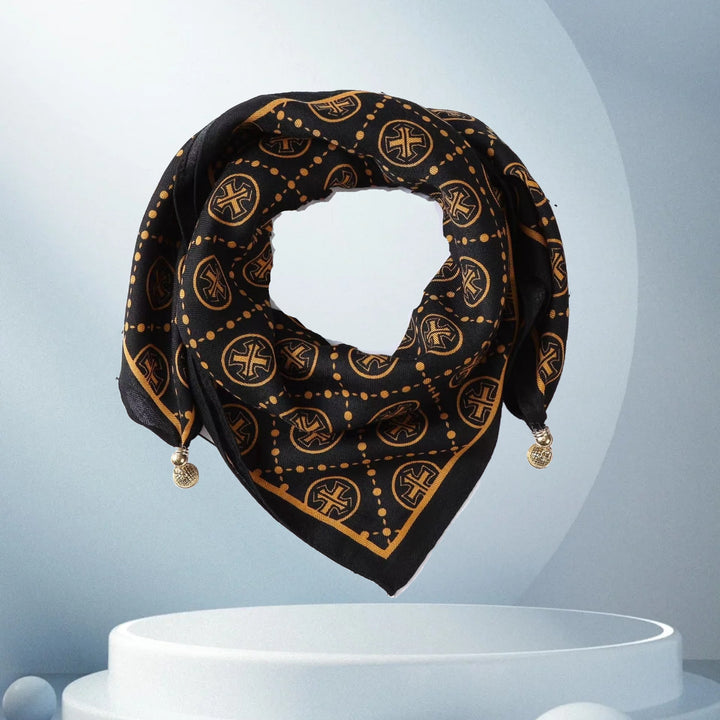 Vintage Print Magnetic Buckle Triangle Scarf – Elegant Lightweight Neck Scarf