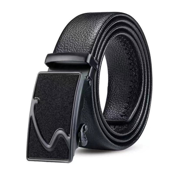 Cinturón de cuero informal de negocios para hombre: hebilla automática con diseño texturizado de grano de lichi.