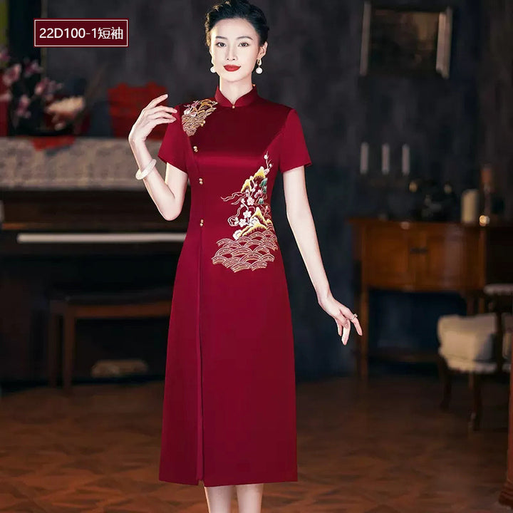 Vestido cheongsam de acetato de alta gama para invitadas de boda (colección primavera/otoño)