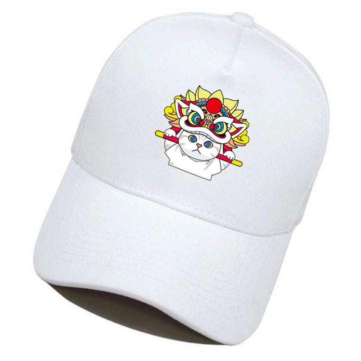 Gorra de estilo chino para hombre: gorra de béisbol bordada con danza del león, tendencia nacional, gorra de pico de pato estilo hip-hop para cabezas grandes.