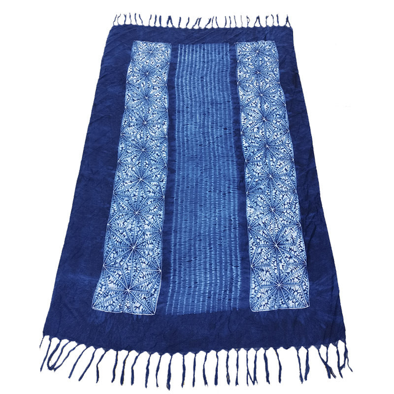 Ethnic Tie-Dye Scarf – Four-Leaf Clover Cotton-Linen Wrap